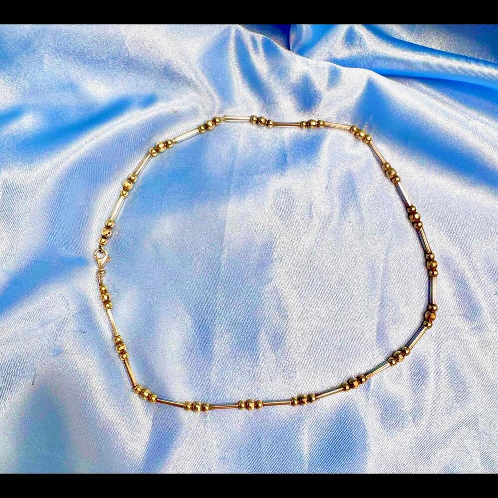 VINTAGE SIGNED MILOR ITALY STERLING SILVER TUBE BAR & GOLD PLATED BALL NECKLACE. - Picture 3 of 5